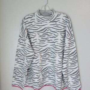 ANTHROPOLOGIE White & Gray Zebra Stripe Pullover 2X Long Sleeve Mock Neck Top